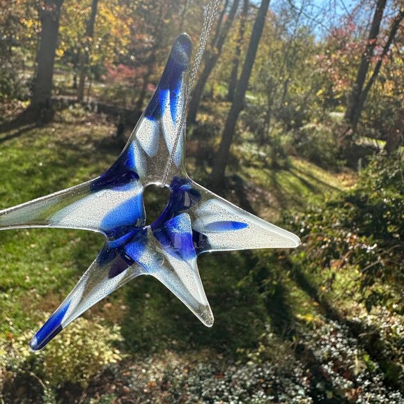 #1154 STAR MULTI COLOR 5 POINT ORNAMENT BLUE & WHITE FUSED - Picture 6 of 9